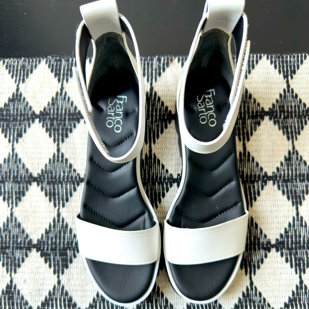 Franco Sarto Ankle Wrap White & Black Sandals size 9. Sold Out. New w/o Box